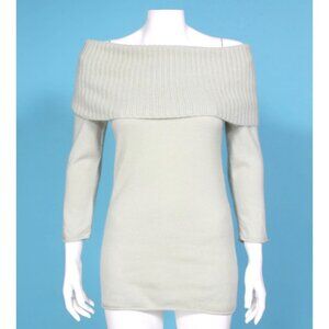 LUXE Arden B Light Sage Green 100% Cashmere Sweater Womens Off Shoulder sz M 137